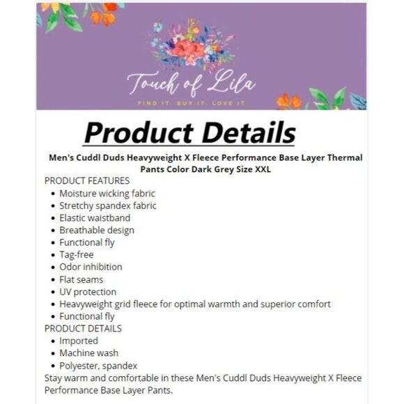 Mens Cuddl Duds Heavyweight X Fleece Performance Base Layer Thermal Pants XXL - Picture 11 of 11